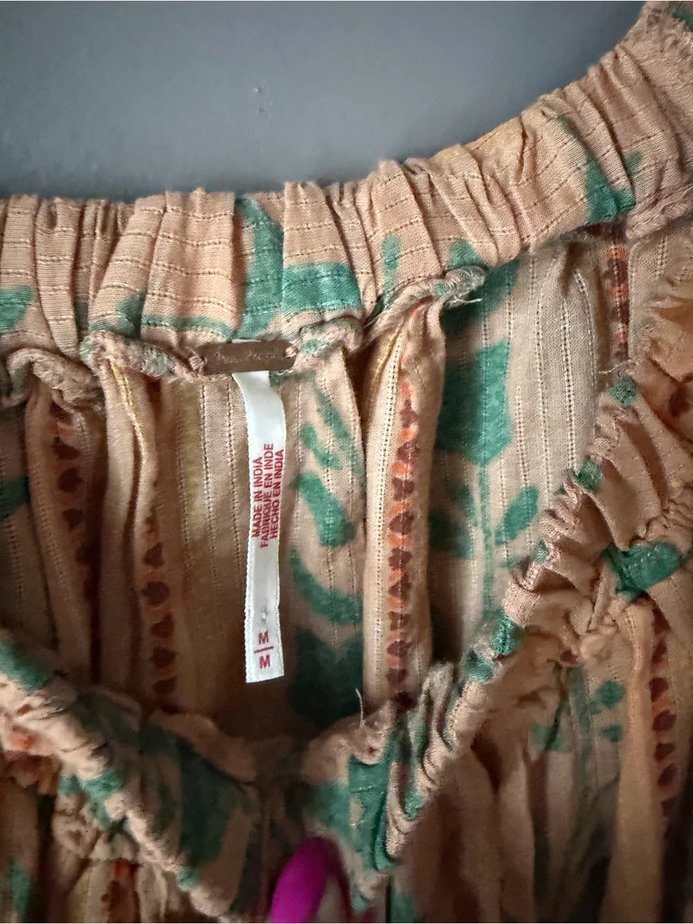 Free People Peasant Tunic with peach and Green Floral Print Santorini size M